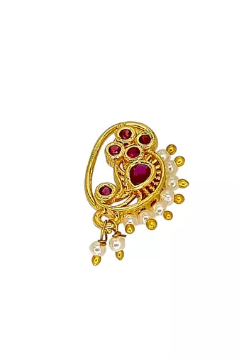Gold plated paisley design clip on nose pin