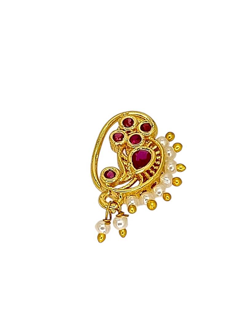 Gold plated paisley design clip on nose pin