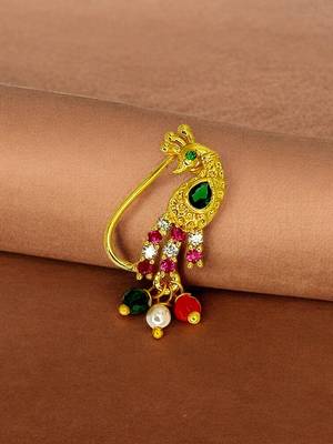 Gold plated peacock design long nose pin 1