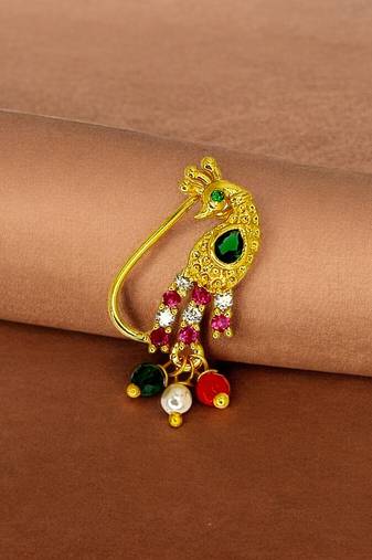 Gold plated peacock design long nose pin