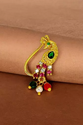 Gold plated peacock design long nose pin