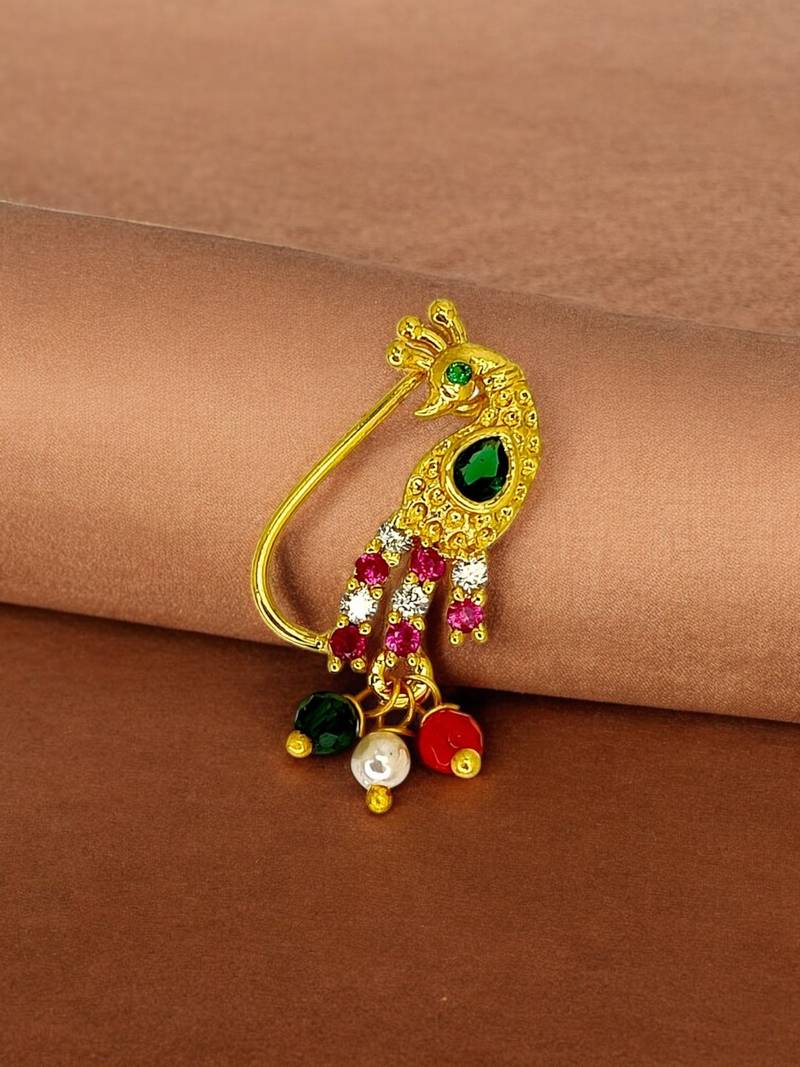 Gold plated peacock design long nose pin
