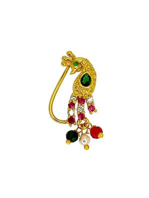 Gold plated peacock design long nose pin 2