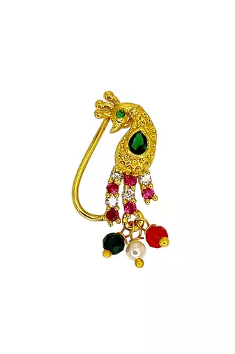 Gold plated peacock design long nose pin