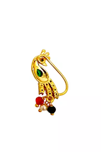 Gold plated peacock design long nose pin