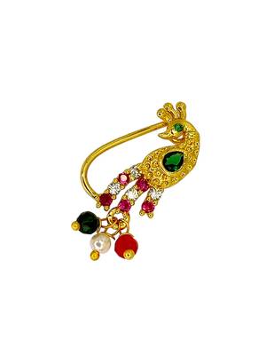 Gold plated peacock design long nose pin 4