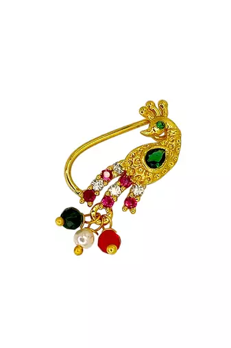 Gold plated peacock design long nose pin