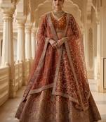 orange heavy silk bridal lehenga set choli with dupatta with double dupatta