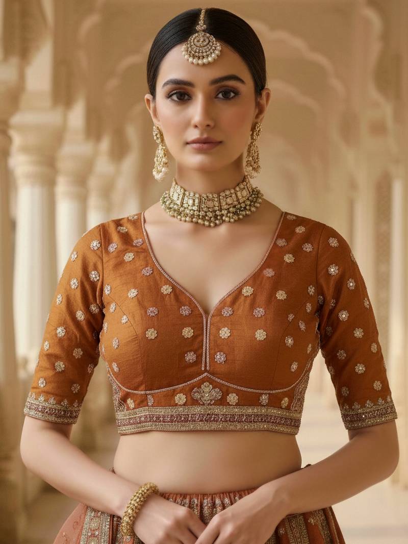 orange heavy silk bridal lehenga set choli with dupatta with double dupatta