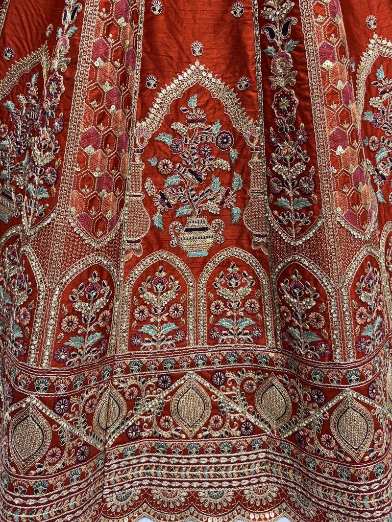 orange heavy silk bridal lehenga set choli with dupatta with double dupatta