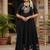Black soft vichitra original brush print with handwork gown