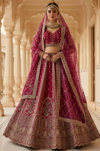 pink embroidered silk bridal lehenga set choli with dupatta with double dupatta