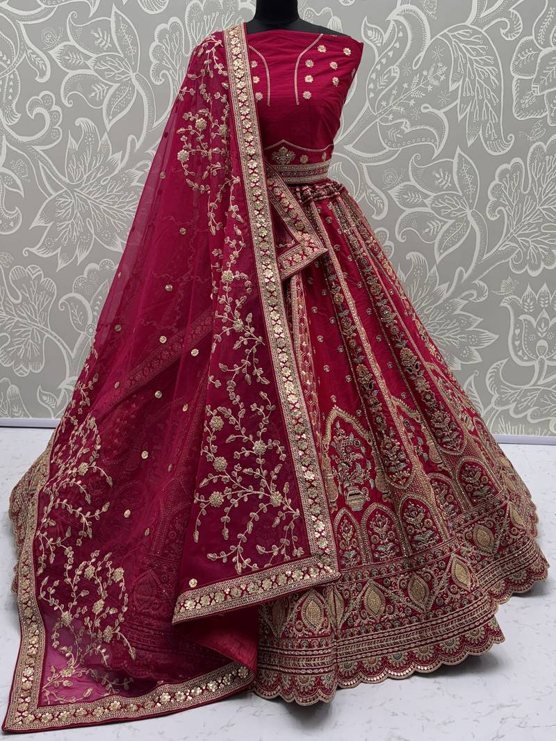 pink embroidered silk bridal lehenga set choli with dupatta with double dupatta