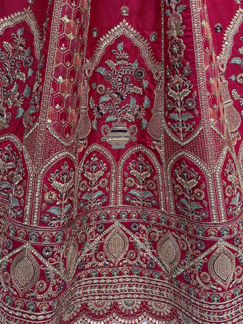 pink embroidered silk bridal lehenga set choli with dupatta with double dupatta