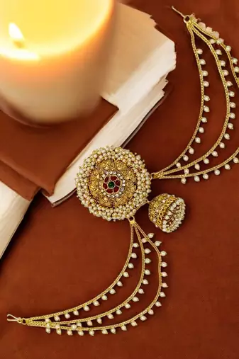 Gold plated south indian bun pin head jewellery