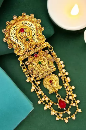 Gold plated rajwadi style bun pin head jewellery