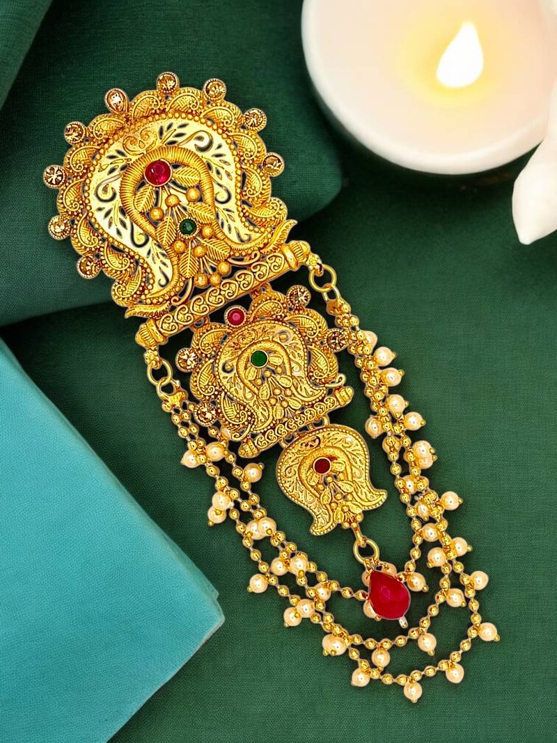 Gold plated rajwadi style bun pin head jewellery
