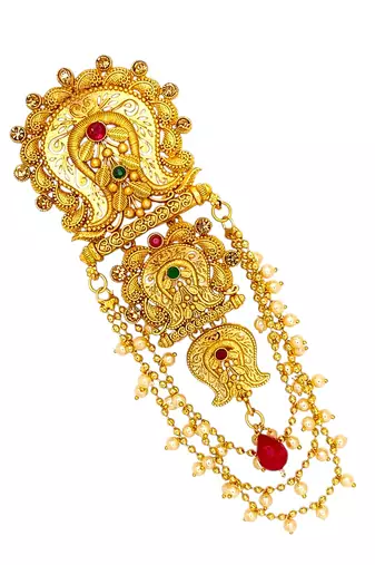 Gold plated rajwadi style bun pin head jewellery