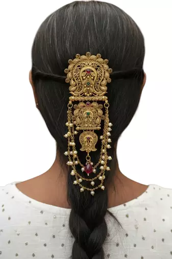 Gold plated rajwadi style bun pin head jewellery