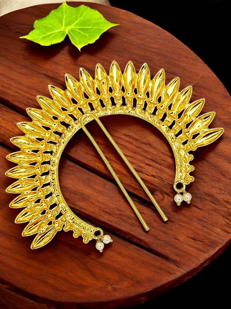 Gold plated spokes design bun pin head jewellery