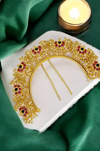 Gold plated jaipuri style bun pin head jewellery