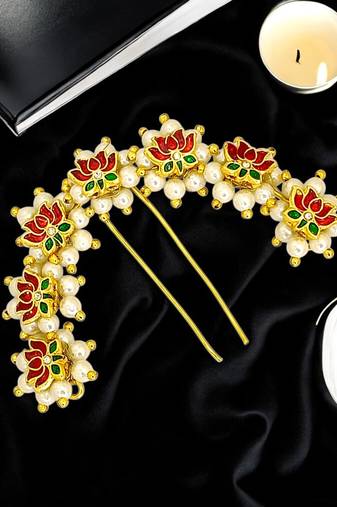 Gold plated lotus motif bun pin head jewellery