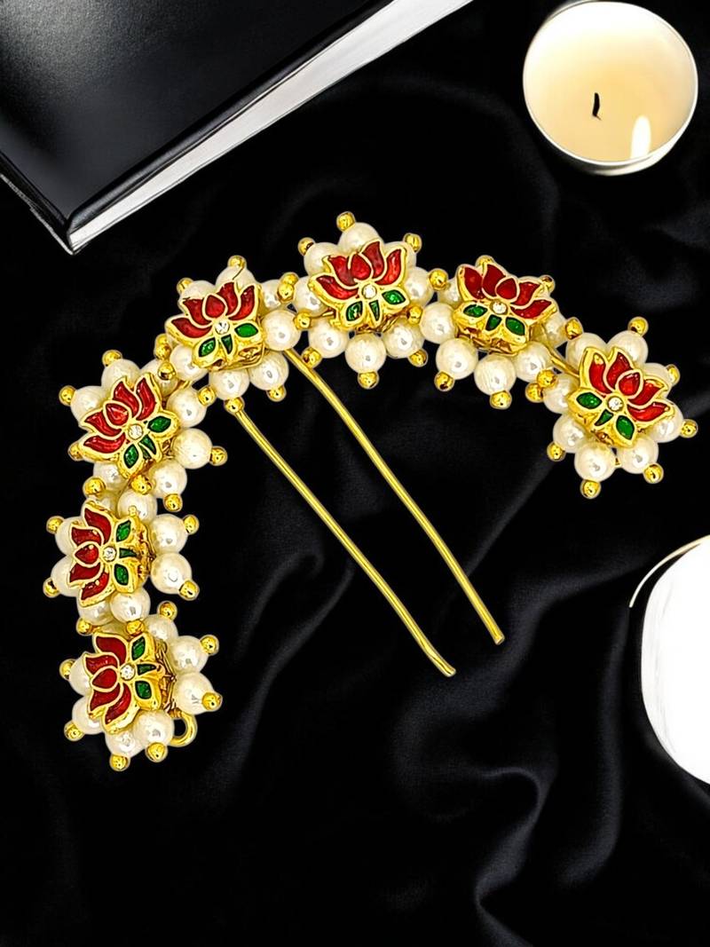 Gold plated lotus motif bun pin head jewellery