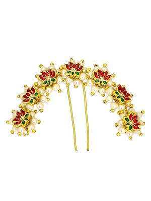 Gold plated lotus motif bun pin head jewellery 2