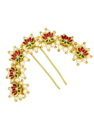 Gold plated lotus motif bun pin head jewellery 4