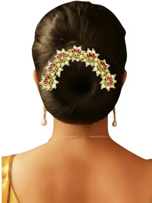 Gold plated lotus motif bun pin head jewellery 5