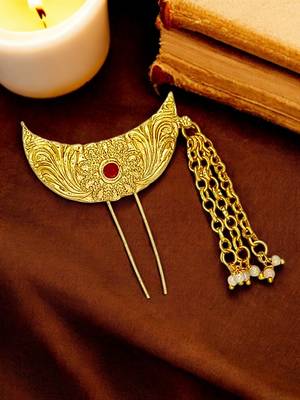 Gold plated chandrakor bun pin head jewellery 1