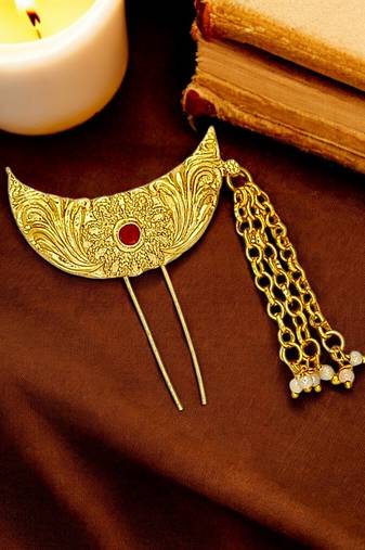 Gold plated chandrakor bun pin head jewellery
