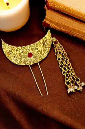 Gold plated chandrakor bun pin head jewellery