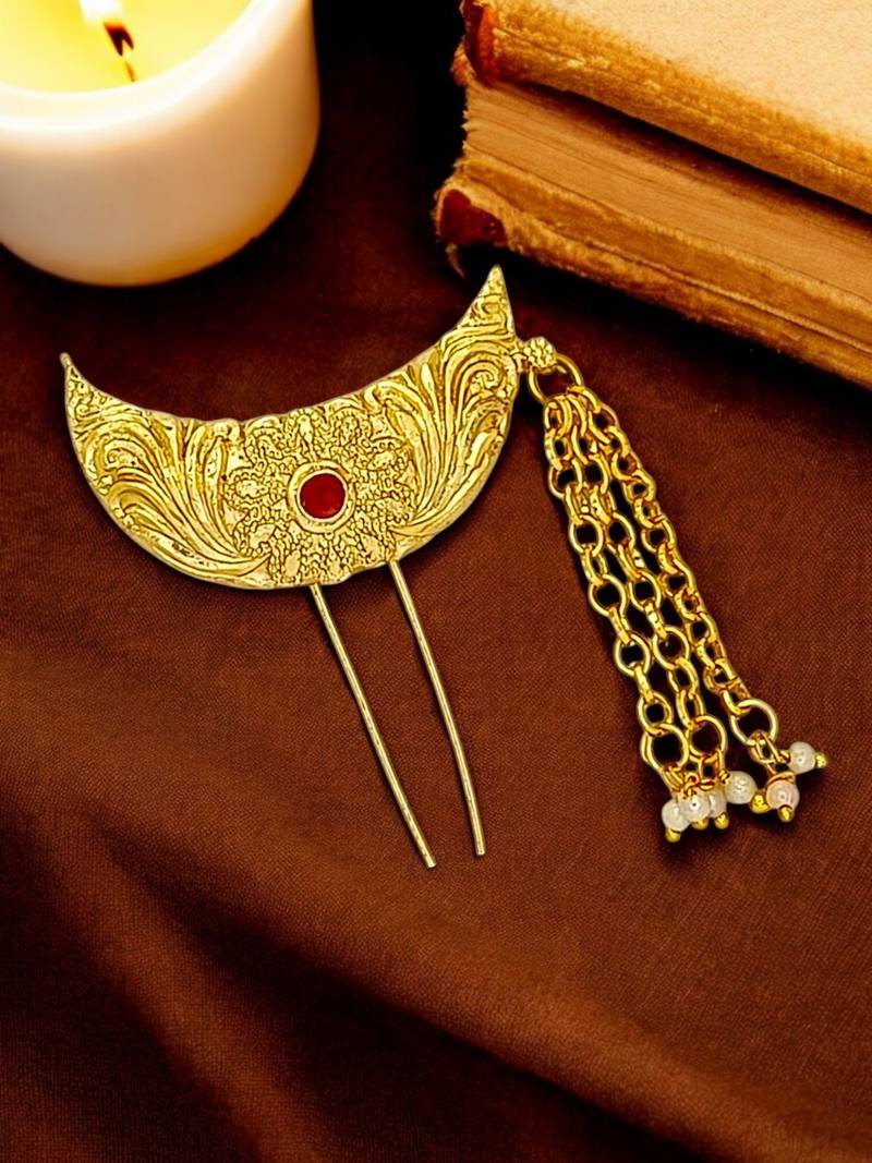 Gold plated chandrakor bun pin head jewellery