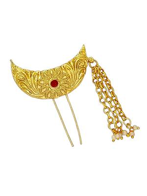 Gold plated chandrakor bun pin head jewellery 4