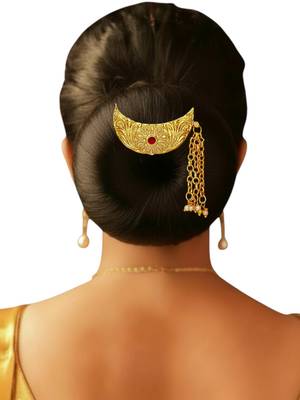 Gold plated chandrakor bun pin head jewellery 5