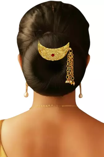 Gold plated chandrakor bun pin head jewellery