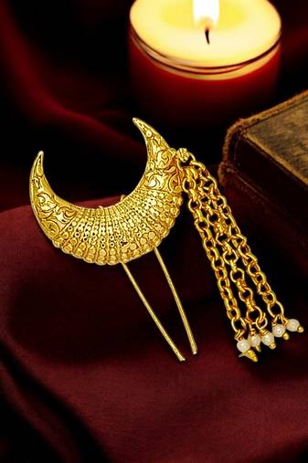 Gold plated chandrakor bun pin head jewellery