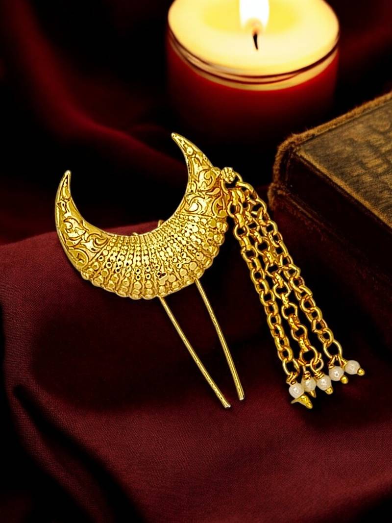 Gold plated chandrakor bun pin head jewellery