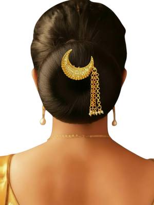 Gold plated chandrakor bun pin head jewellery 5