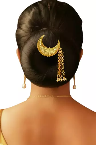 Gold plated chandrakor bun pin head jewellery