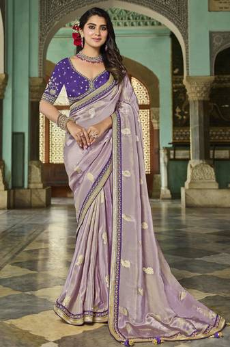 purple orchid purple viscose saree with purple embroidered blouse