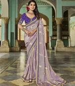 purple orchid purple viscose saree with purple embroidered blouse