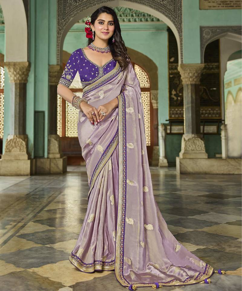 purple orchid purple viscose saree with purple embroidered blouse