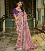 baby_pink pastel pink viscose saree with purple blouse