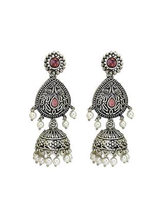 Silver oxidised drop jhumka earrings 2