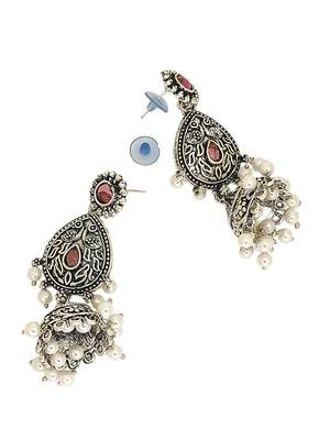 Silver oxidised drop jhumka earrings 3