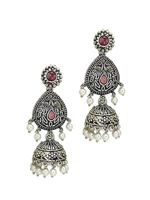 Silver oxidised drop jhumka earrings 4