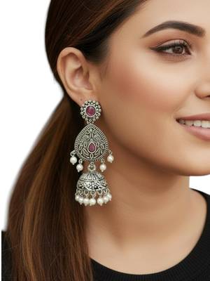 Silver oxidised drop jhumka earrings 5