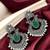 Silver oxidised green stone chandbali earrings